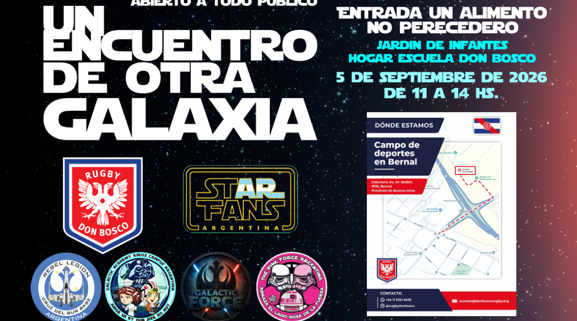 Folleto del evento Un Encuentro de Otra Galaxia — Don Bosco Rugby, 5 de septiembre de 2026